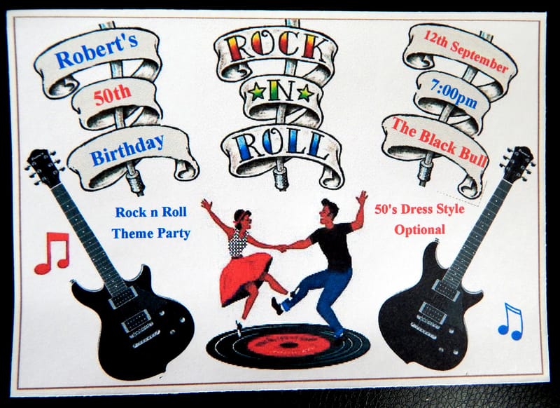 75 X Personalised Rock N Roll Themed Birthday Invitations Or An