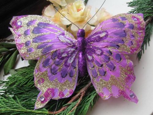 7.0cm Feather Butterfly Pale Green with Glitter