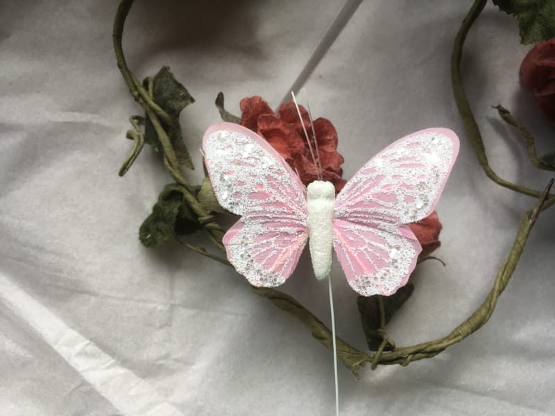 Hot Pink Feather Butterfly with White Glitter 7.0cm wingspan