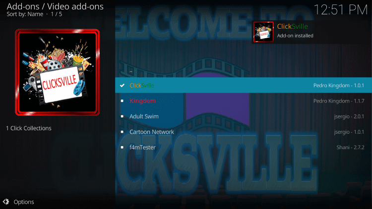 Wait for the "ClickSville Add-on installed" message to appear
