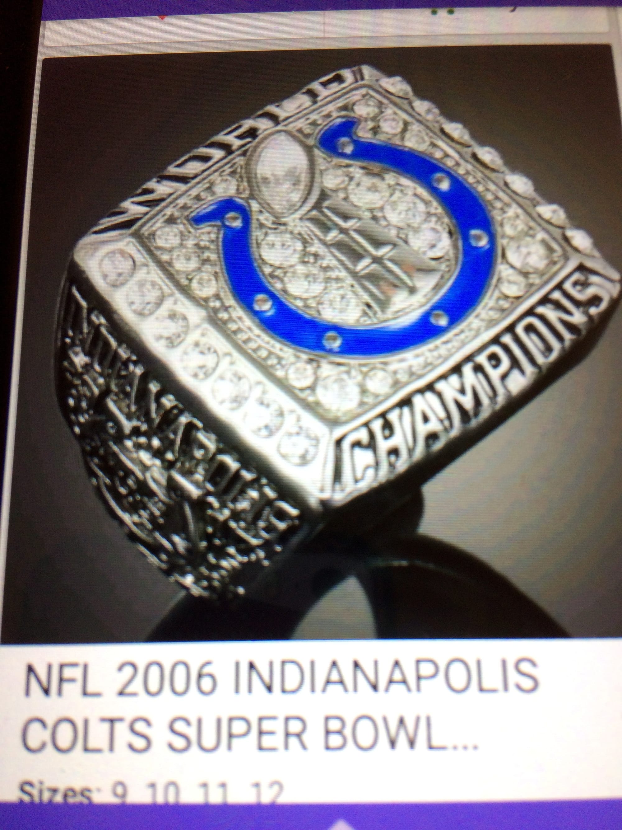 NFL Championship Ring Indianapolis Colts Carol's "Mini" Things