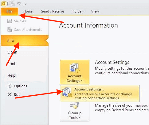 Setting Email Accounts with Outlook 2010 | Support Center - SITE123